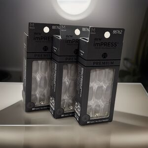 imPRESS Press-On Manicure Premium - Gray & Rhinestone 88762 Medium 3 Set